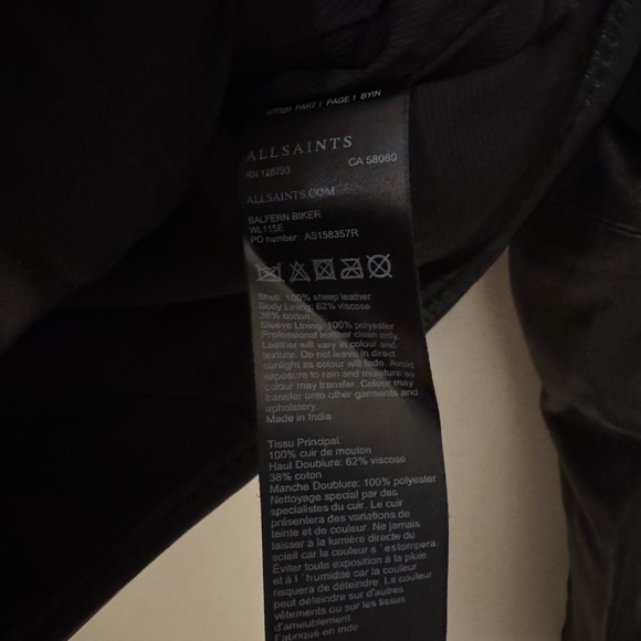 All Saints Black Leather Motorcycle Jacket Asymmetrical Zipper - Picture 5 of 7